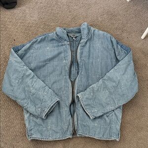 Free People Light Blue Quilted Jean Jacket
